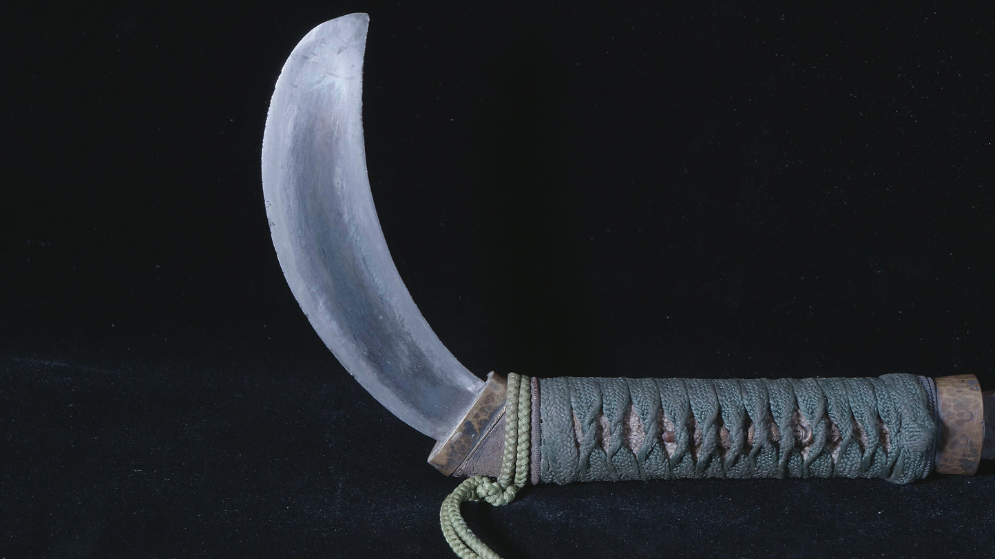 Sickle with knife and chained weight